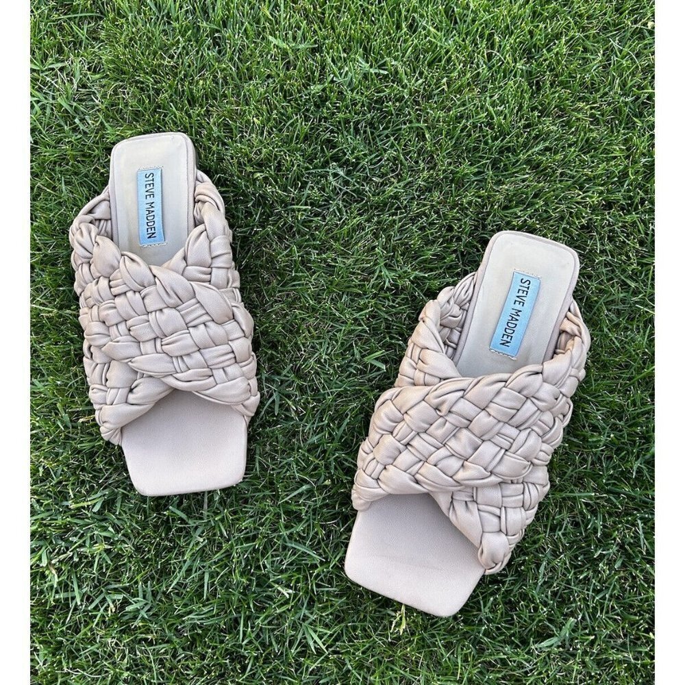 Steve Madden blush pink Marina vegan leather woven slides size 6.5